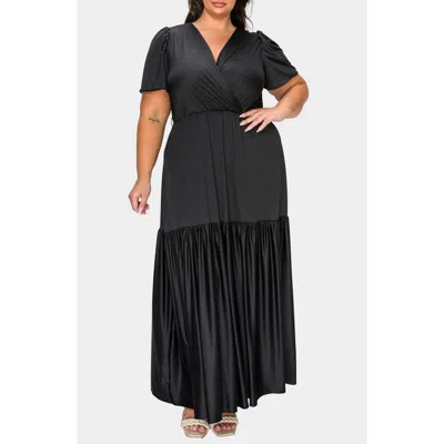 L I V D Violetta Tiered Surplice Dress In Black