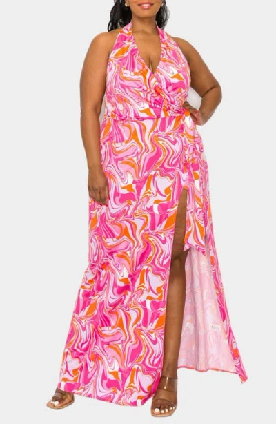 L I V D Vortico Side Slit Halter Dress In Pink
