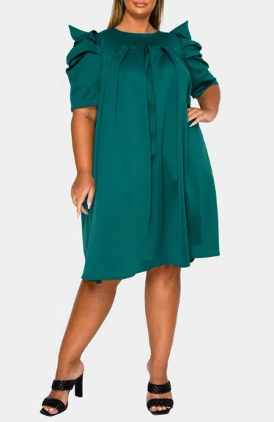 L I V D Zaya Puff Sleeve Pleated Shift Dress In Green