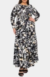 L I V D Zimmern Printed Tiered Long Sleeve Maxi Dress In Black Taupe