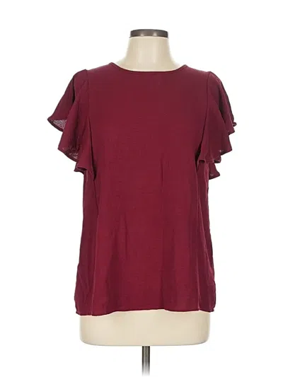 Pre-owned L Love Short Sleeve Top Burgundy Ruffles Neckline Tops