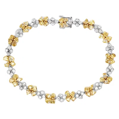 Pre-owned L Rafael Fancy Yellow And White Diamond Flower Bracelet 18k White Gold