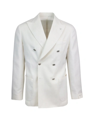 L.b.m 1911 Double-breasted Jacket In Wool-linen Blend In Bianco