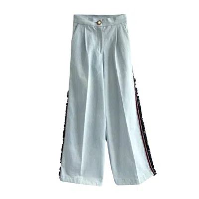 L2r The Label Embellished Wide-leg Pants In Washed Blue Denim