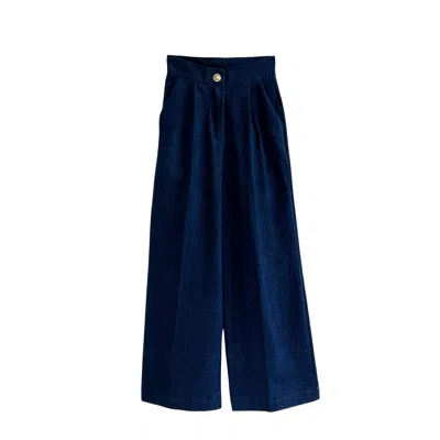 L2r The Label Wide-leg Pants In Dark Blue Denim