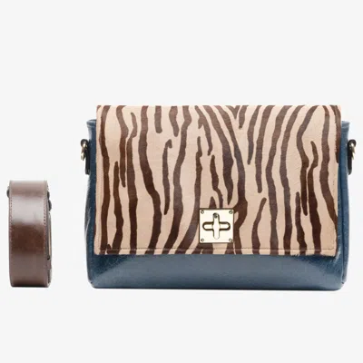 L2r The Label Women's Black / Blue / White Zebra-print Jospehine Messenger Bag In Blue In Black/blue/white