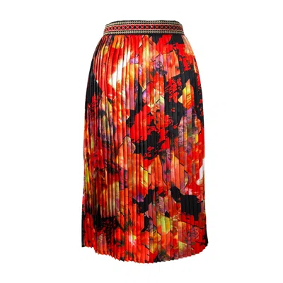 L2r The Label Women's Black / Red Embroidered Pleated Midi Skirt In Black & Red