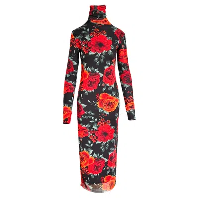 L2r The Label Women's Black / Red Floral Printed Mesh Dress - Black & Red In Multi