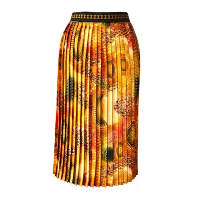 L2r The Label Women's Black / Yellow / Orange Embroidered Pleated Midi Skirt In Printed Orange In Multi