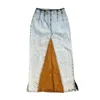 L2r The Label Women's Blue / Brown Denim Skirt In Acid Washed Blue With Brown Panel In Blue/brown