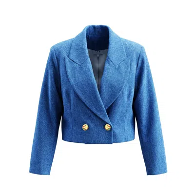 L2r The Label Women's Blue Denim Cropped Double Breasted Blazer