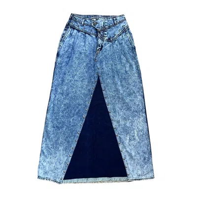 L2r The Label Women's Blue Denim Skirt With Silver Studded Buttons