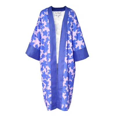 L2r The Label Women's Blue / Pink / Purple Kaftan Kimono - Floral Purple Print