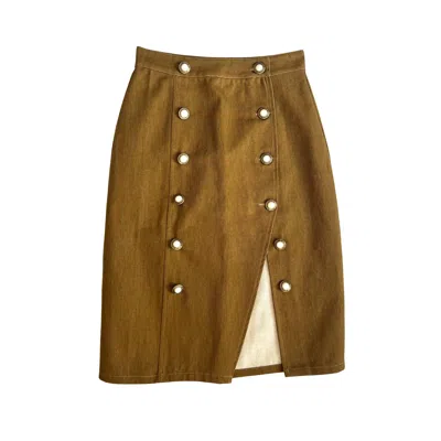 L2r The Label Women's Brown Majorelle Midi Skirt In Camel Denim In Green