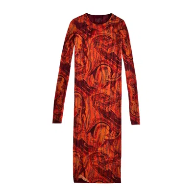 L2r The Label Women's Brown / Red Reversible Printed Mesh Dress In Burgundy In Multi