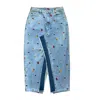 L2r The Label Women's Denim Skirt In Light Blue And Embroidered Roses In Blue