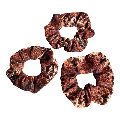 L2r The Label Women's Eco-conscious Scrunchy In Snake Brown Print - Pack Of 3 In Multi