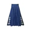 L2R THE LABEL WOMEN'S EMBELLISHED EMBERLOOM MAXI SKIRT IN INDIGO BLUE DENIM