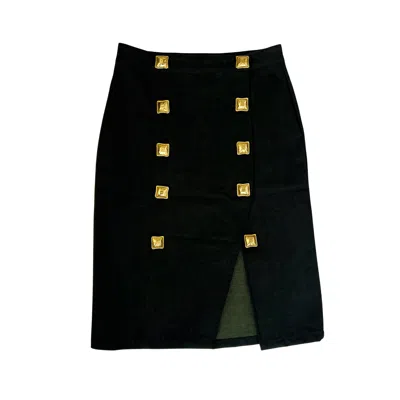 L2r The Label Women's Green / Black Majorelle Midi Skirt In Dark Green Denim In Green/black