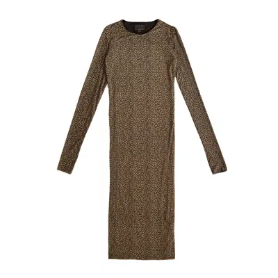 L2r The Label Women's Green / Black Reversible Print Mesh Dress In Brown Leopard In Multi