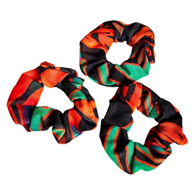 L2r The Label Women's Green / Black / Yellow Eco-conscious Scrunchy In Black, Orange & Green Print - Pack Of 3 In Multi