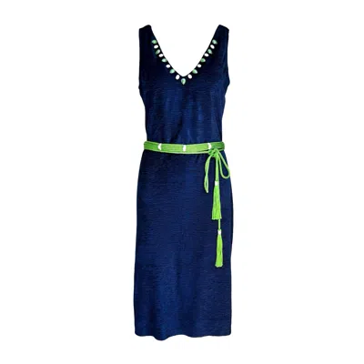 L2r The Label Women's Green / Blue Marcel Tank Dress With Slit In Blue In Green/blue