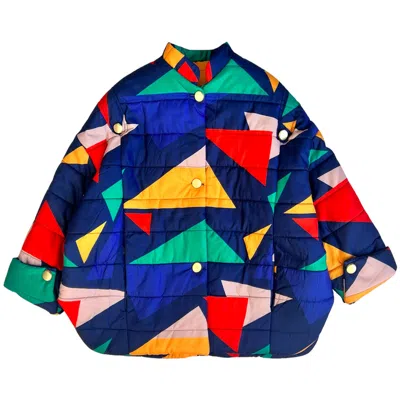 L2r The Label Women's Green / Blue / Yellow Majorelle Quilted Jacket In Geometric Print Blue