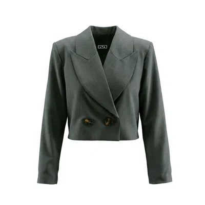 L2r The Label Women's Green / Brown Green Cropped Double Breasted Blazer In Multi