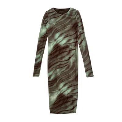 L2r The Label Women's Green / Brown Reversible Print Mesh Dress In Brown & Green In Multi