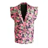 L2r The Label Women's Green / Pink / Purple Quilted Vest - Floral Pink In Green/pink/purple