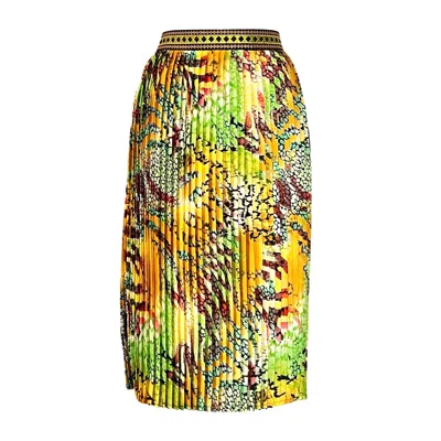 L2r The Label Women's Green / Yellow / Orange Embroidered Pleated Midi Skirt In Yellow In Green/yellow/orange