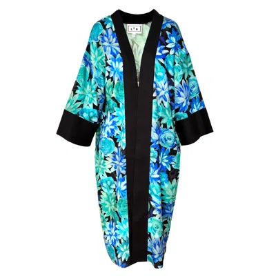 L2r The Label Women's Kaftan Kimono - Floral Blue Print In Multi