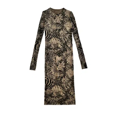 L2r The Label Women's Neutrals / Black Reversible Print Mesh Dress In Khaki & Black