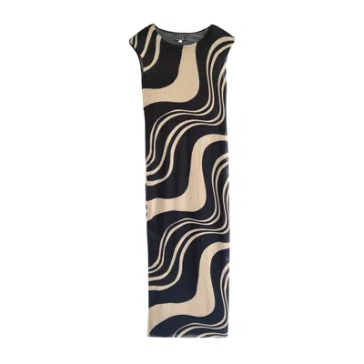 L2r The Label Women's Neutrals / Black Shoulder Pad Printed Mesh Dress In Beige & Black