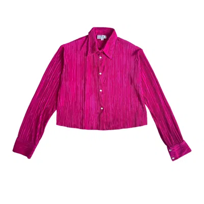 L2r The Label Women's Pink / Purple Cropped Pleated Shirt - Hot Pink In Pink/purple