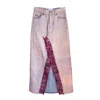 L2r The Label Women's Pink / Purple Embellished Denim Skirt In Purple And Burgundy Lace In Pink/purple