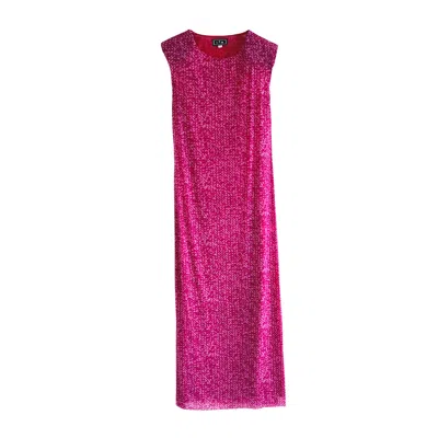 L2r The Label Women's Pink / Purple Shoulder Pad Printed Mesh Dress In Hot Pink In Pink/purple