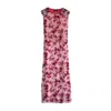 L2r The Label Women's Pink / Purple Shoulder Pad Printed Mesh Dress In Red & Pink In Pink/purple