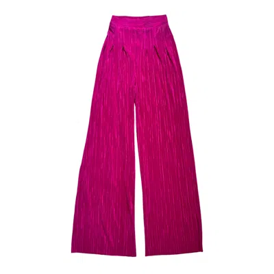 L2r The Label Women's Pink / Purple Wide Leg Pleated Pants - Hot Pink