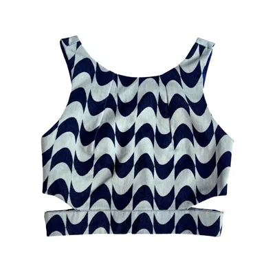 L2r The Label Women's Printed Blue Side Cut-outs Denim Top