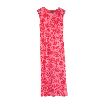 L2r The Label Women's Shoulder Pad Printed Mesh Dress In Red