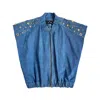 L2r The Label Women's Studded Sleeveless Bomber Jacket In Blue Denim In Blue