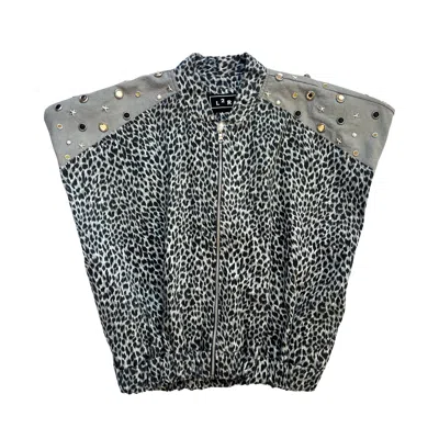 L2r The Label Women's Studded Sleeveless Bomber Jacket In Printed Grey