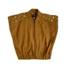 L2r The Label Women's Studded Sleeveless Bomber Jacket In Tan Brown In Brown
