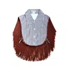 L2r The Label Women's White / Brown Striped Brown Reversible Fringe Vest In Multi