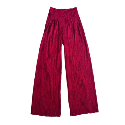L2r The Label Women's Wide Leg Pleated Pants - Red Lace In Multi