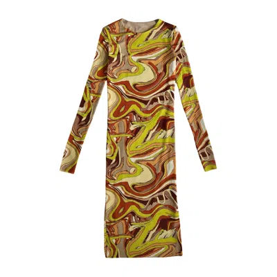 L2r The Label Women's Yellow / Green / Brown Reversible Print Mesh Dress In Brown & Yellow Green In Multi