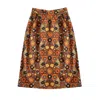 L2r The Label Women's Yellow / Orange / Brown Gathered Midi Skirt In Becky Print In Orange & Brown In Yellow/orange/brown