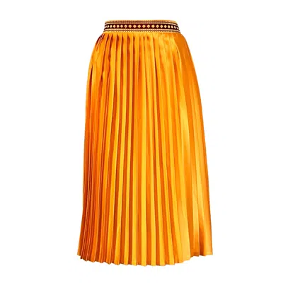 L2r The Label Women's Yellow / Orange Embroidered Pleated Midi Skirt - Mustard Yellow