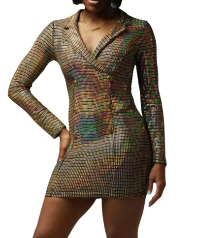 La Banga Metallic Blazer Dress In Gold
